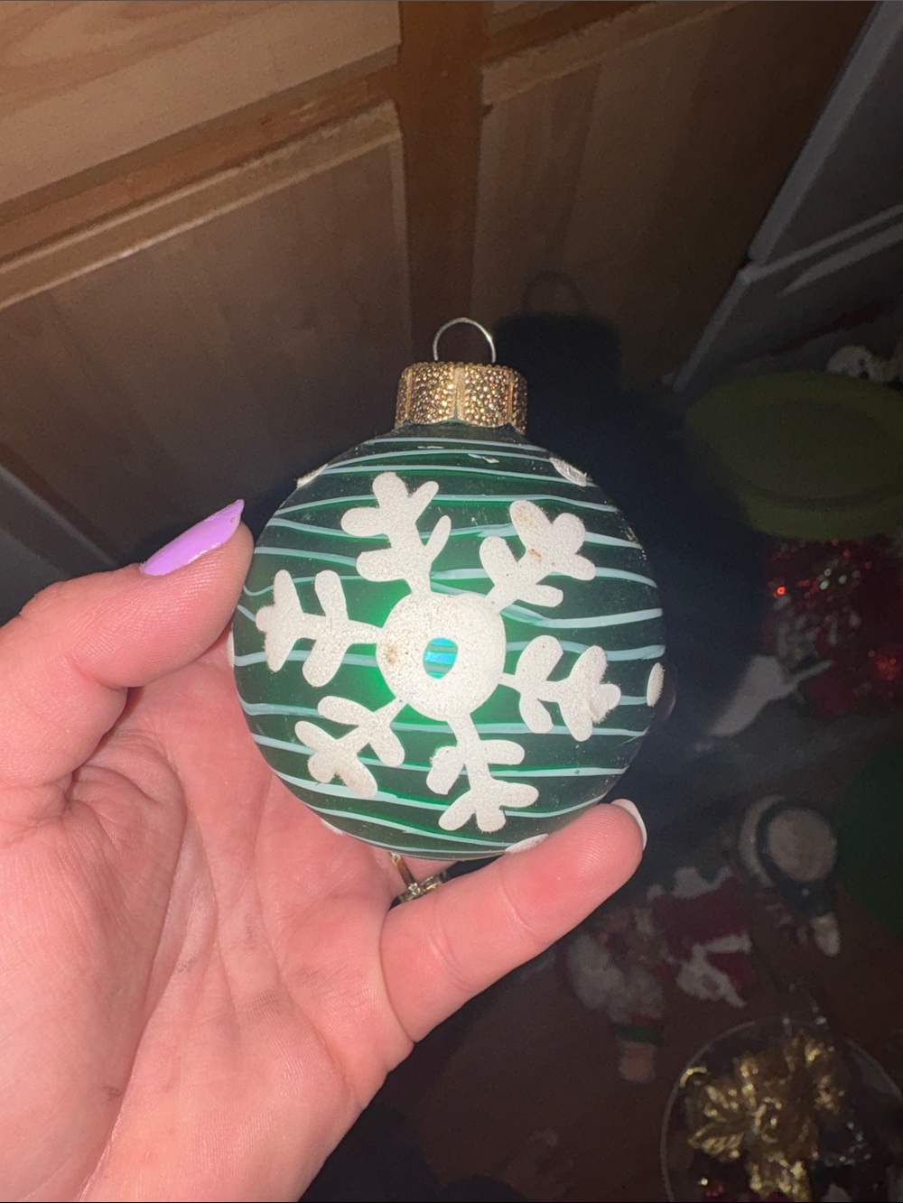Green Snowflake Glass Ornament by